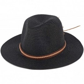 Sun Hats Straw Panama Hat Summer Fedora Straw Foldable Beach Sun Hat UPF50+ Unisex - Black - CN18QMAHHKH $11.11