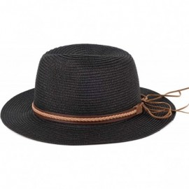 Sun Hats Straw Panama Hat Summer Fedora Straw Foldable Beach Sun Hat UPF50+ Unisex - Black - CN18QMAHHKH $11.11