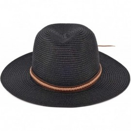 Sun Hats Straw Panama Hat Summer Fedora Straw Foldable Beach Sun Hat UPF50+ Unisex - Black - CN18QMAHHKH $11.11