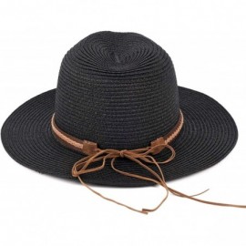 Sun Hats Straw Panama Hat Summer Fedora Straw Foldable Beach Sun Hat UPF50+ Unisex - Black - CN18QMAHHKH $11.11