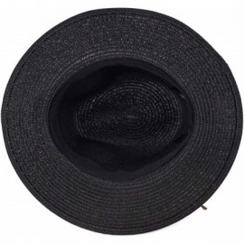 Sun Hats Straw Panama Hat Summer Fedora Straw Foldable Beach Sun Hat UPF50+ Unisex - Black - CN18QMAHHKH $11.11