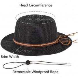 Sun Hats Straw Panama Hat Summer Fedora Straw Foldable Beach Sun Hat UPF50+ Unisex - Black - CN18QMAHHKH $11.11