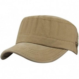 Baseball Caps Mens 100% Cotton Flat Top Running Golf Army Corps Military Baseball Caps Hats - Slant Khaki - CU18S5U8COC $23.91