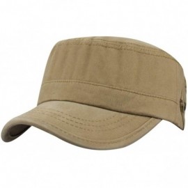 Baseball Caps Mens 100% Cotton Flat Top Running Golf Army Corps Military Baseball Caps Hats - Slant Khaki - CU18S5U8COC $12.09