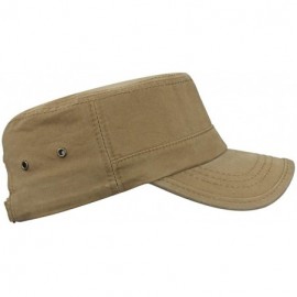 Baseball Caps Mens 100% Cotton Flat Top Running Golf Army Corps Military Baseball Caps Hats - Slant Khaki - CU18S5U8COC $12.09