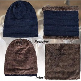 Skullies & Beanies 2-Pieces Winter Beanie Hat Scarf Set Warm Knit Hat Thick Fleece Lined Skull Cap for Men Women - Blue-new -...