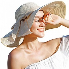 Sun Hats Women's Big Bowknot Straw Sun Hat Floppy Foldable Roll up UV 50+ Beach Cap - Beige - CE18S6YSA96 $13.14