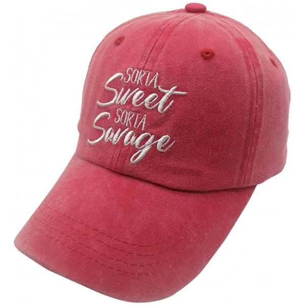 Baseball Caps Unisex Sorta Sweet Sorta Savage Denim Hat Adjustable Washed Dyed Cotton Dad Baseball Caps - CS18RE4NQI7 $10.58