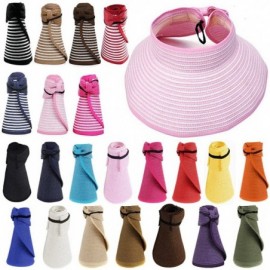 Women Wide Brim Roll-up Striped/Ribbe Straw Sun Visor Packable Summer ...