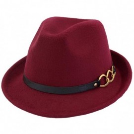 Fedoras Mens/Women FashionTrilby Hat Panama Style Short Brim Fedora - B-wine Red - CO1938N4CIE $22.99