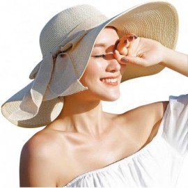 Sun Hats Women's Big Bowknot Straw Sun Hat Floppy Foldable Roll up UV 50+ Beach Cap - Beige - CE18S6YSA96 $13.14