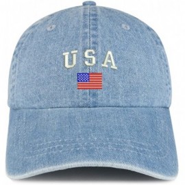 Baseball Caps American Flag and USA Embroidered 100% Cotton Denim Cap Dad Hat - Light Blue - CS185YNK5LW $16.29