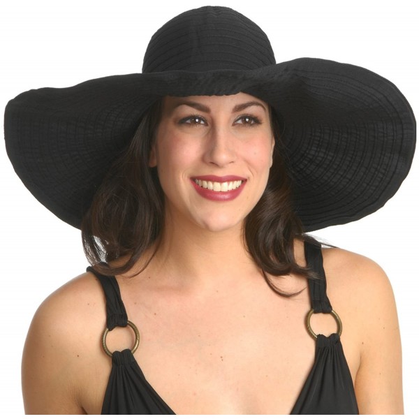 Sun Hats Women's Summer UPF 50+ Large Brim Floppy Beach Hat with Ribbon - Black - C312HI89L2V $25.75