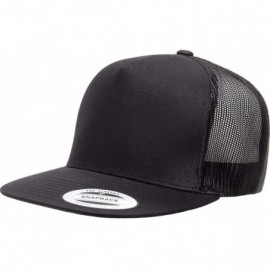 Baseball Caps Yupoong Classic 5 Panel Trucker Snapback - Flat Brim Adjustable Ballcap w/Hat Liner - Black - CR18H8I2HYN $14.36