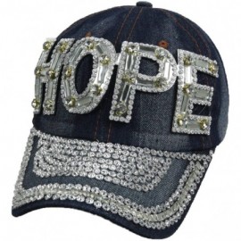 Baseball Caps Jewel Studded Baseball Cap Bling Rhinestone Fashion Hip Hop Party Jean Denim Hat - Hope - CY18WDHREOI $17.90