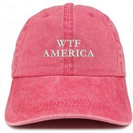 Baseball Caps WTF America Embroidered Washed Cotton Adjustable Cap - Red - C5185LTU97Y $39.75