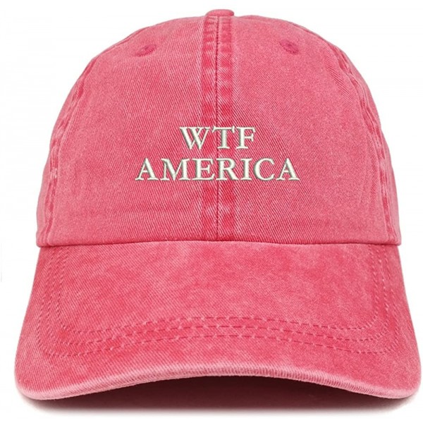 Baseball Caps WTF America Embroidered Washed Cotton Adjustable Cap - Red - C5185LTU97Y $22.59