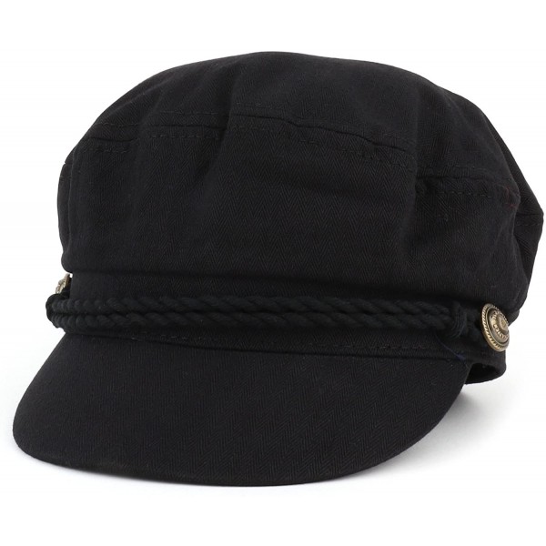 Newsboy Caps Cotton Herringbone Texture Newsboy Greek Fisherman Hat - Black - C418GKOIREL $16.98