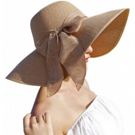 Sun Hats Women's Big Bowknot Straw Sun Hat Floppy Foldable Roll up UV 50+ Beach Cap - Beige - CE18S6YSA96 $13.14