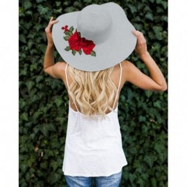Sun Hats Women Flower Embroidery Foldable Floppy Wide Large Brim Sun Hats - Grey - CR18537TTDO $15.03