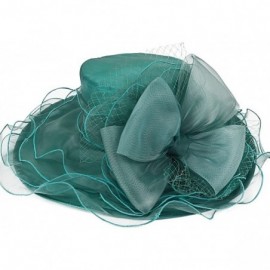 Sun Hats Women's Church Derby Kentucky Wide Brim Sun Hat with Flower S019 (S601-Emerald) - CP17YOSDN9Q $13.14