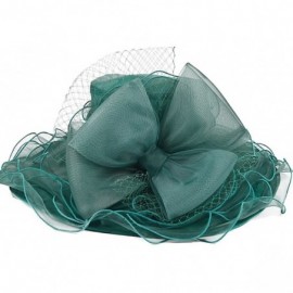 Sun Hats Women's Church Derby Kentucky Wide Brim Sun Hat with Flower S019 (S601-Emerald) - CP17YOSDN9Q $13.14