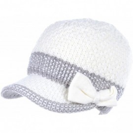 Skullies & Beanies Winter Fashion Knit Cap Hat for Women- Peaked Visor Beanie- Warm Fleece Lined-Many Styles - Ivory Knit - C...