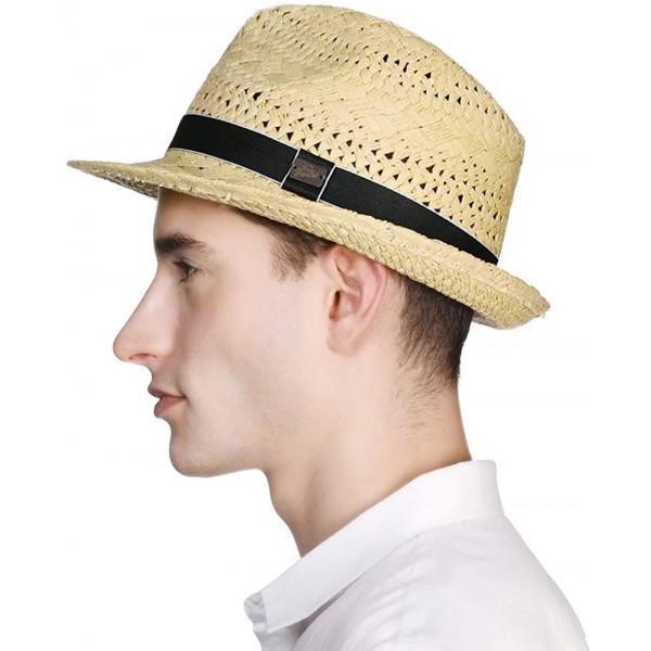 Fedoras Fedora Straw Fashion Sun Hat Packable Summer Panama Beach Hat Men Women 56-62CM - 00723_beige1 - C918TSTRY2N $24.51