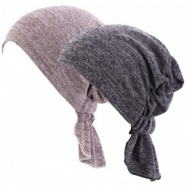 Skullies & Beanies Women's Cotton Turban Headwear Chemo Beanie Cap for Cancer Patients Hair Loss - Khaki&gray - C0188NIUOQT $...