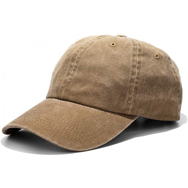 Baseball Caps Unisex Washed Dyed Cotton Adjustable Solid Baseball Cap - Dfh068-kakhi - CR18E4L7T90 $12.02