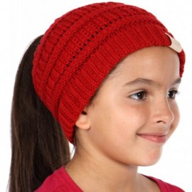 Skullies & Beanies Beanie Tail Kids Soft Stretch Cable Knit Messy High Bun Ponytail Beanie Hat - Red - CS188DSDC5W $34.45