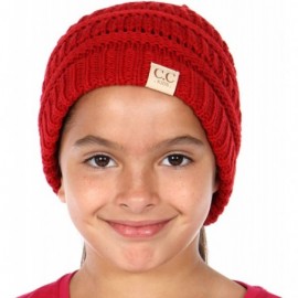 Skullies & Beanies Beanie Tail Kids Soft Stretch Cable Knit Messy High Bun Ponytail Beanie Hat - Red - CS188DSDC5W $17.61