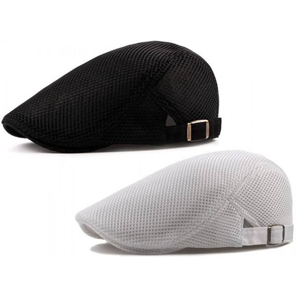 Newsboy Caps 2 Pack Mens Mesh Breathable Ivy Newsboy Cabbie Gatsby Golf Flat Sun Hat Cap - White Black - C2184SA4S5T $17.92