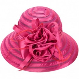 Sun Hats Womens Solid Color Satin Church Wedding Kentucky Derby Sun Hat A214 - Hot Pink - CP11W76ZFM5 $27.03