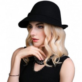 Fedoras Womens Elegant Double Flower 100% Wool Pillbox Hat Fascinator Hat Beanie Hat - Black 1 - C418GD92A90 $33.64