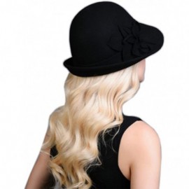 Fedoras Womens Elegant Double Flower 100% Wool Pillbox Hat Fascinator Hat Beanie Hat - Black 1 - C418GD92A90 $22.13