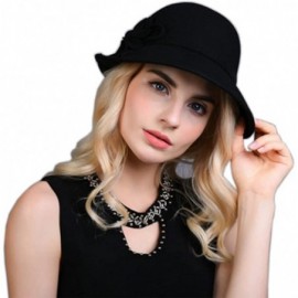 Fedoras Womens Elegant Double Flower 100% Wool Pillbox Hat Fascinator Hat Beanie Hat - Black 1 - C418GD92A90 $22.13