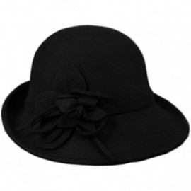 Fedoras Womens Elegant Double Flower 100% Wool Pillbox Hat Fascinator Hat Beanie Hat - Black 1 - C418GD92A90 $22.13