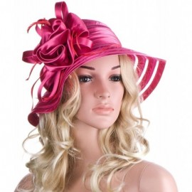 Sun Hats Womens Solid Color Satin Church Wedding Kentucky Derby Sun Hat A214 - Hot Pink - CP11W76ZFM5 $16.85