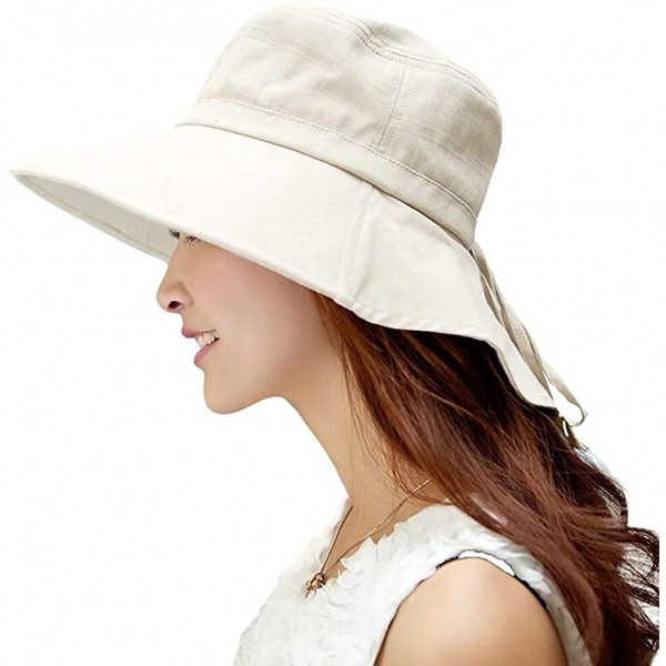 Sun Hats Womens Summer Flap Cover Cap Cotton UPF 50+ Sun Shade Hat with Neck Cord - 1005_beige - C112E6X50LH $20.79