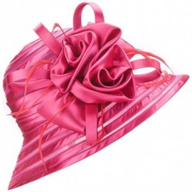 Sun Hats Womens Solid Color Satin Church Wedding Kentucky Derby Sun Hat A214 - Hot Pink - CP11W76ZFM5 $16.85