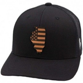 Baseball Caps 'Illinois Patriot' Leather Patch Hat Curved Trucker - Black - CD18IGR4DKX $46.81