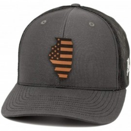 Baseball Caps 'Illinois Patriot' Leather Patch Hat Curved Trucker - Black - CD18IGR4DKX $26.29