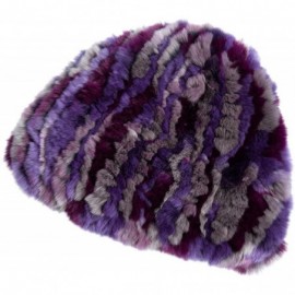 Skullies & Beanies Knitted Rex Rabbit Fur Beanie Hat - Purple Multi - CN18KEEOL0Z $36.39