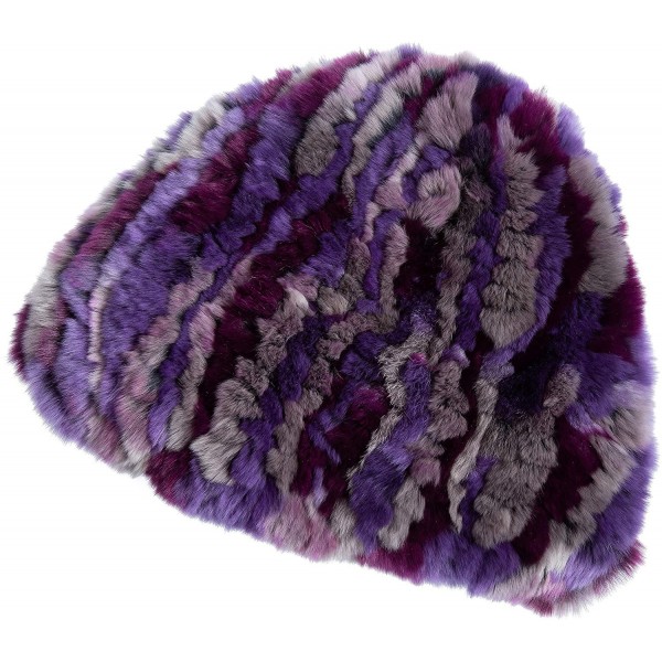 Skullies & Beanies Knitted Rex Rabbit Fur Beanie Hat - Purple Multi - CN18KEEOL0Z $36.39