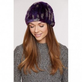 Skullies & Beanies Knitted Rex Rabbit Fur Beanie Hat - Purple Multi - CN18KEEOL0Z $36.39