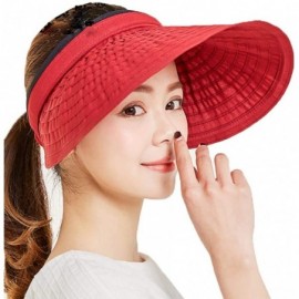 Sun Hats Women's Summer Foldable Straw Sun Visor w/Cute Bowtie Comfortable Beach Cap - Ripple Red - CQ196EQ965U $13.65