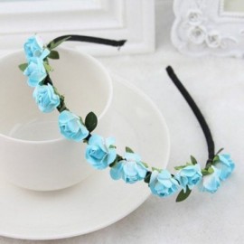 Headbands Rose Flower Crown Festival Headband Floral Garland - Light Blue - Light Blue - C412IANGJAD $10.05