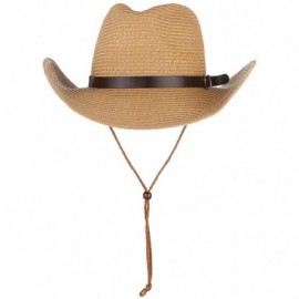 Cowboy Hats Cowboy Hat Western Style Fedora Straw Hat Sun Hat with Chin Strap - Khaki - CE18DHR5KW7 $12.20