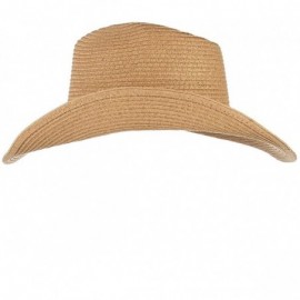 Cowboy Hats Cowboy Hat Western Style Fedora Straw Hat Sun Hat with Chin Strap - Khaki - CE18DHR5KW7 $12.20